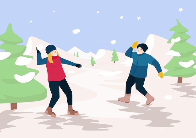 couple having fun at outdoor winter activity