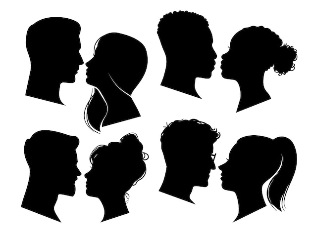 Couple heads in profile Man and woman silhouettes