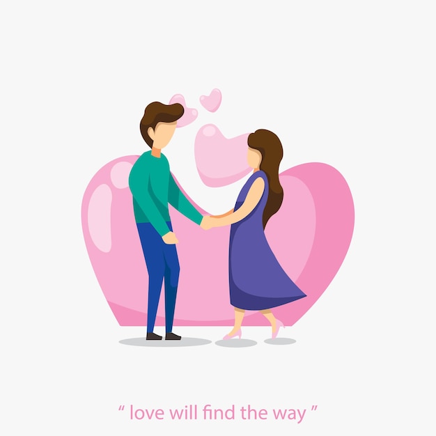 couple hold hands fall in love valentine flat design illustration