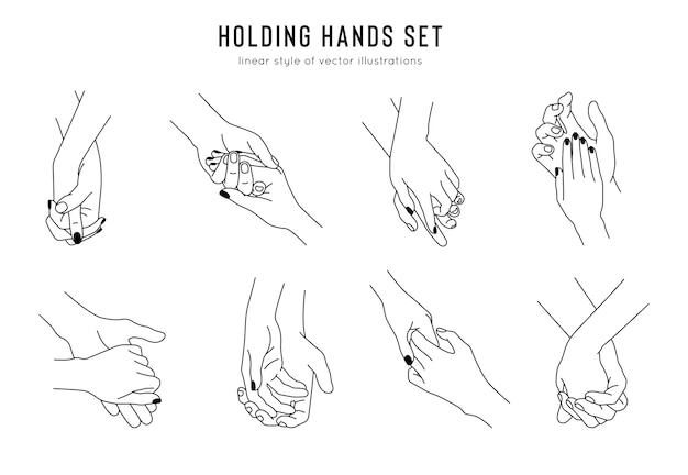  couple holding Friendship and lovers hand gestures in linear style