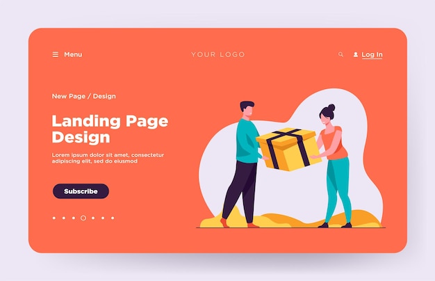 Couple holding gift landing page