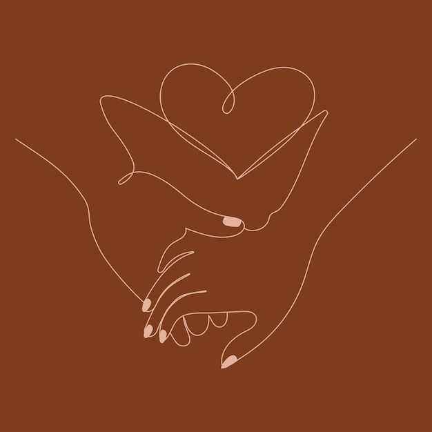 Couple holding hands together with heart,One line design vector .Romantic template in boho style.