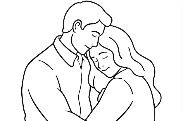 Couple Hugging Line Art Romantic Silhouette Artwork