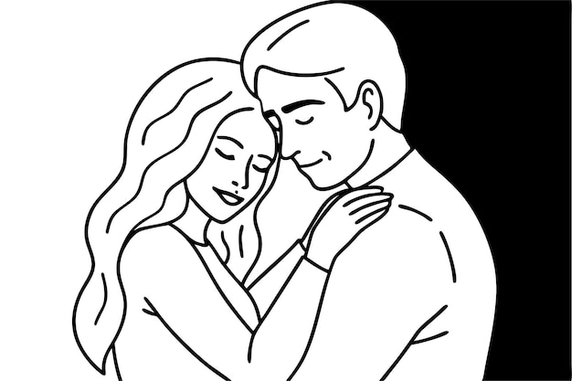 Couple Hugging Line Art Tender Affection Drawing