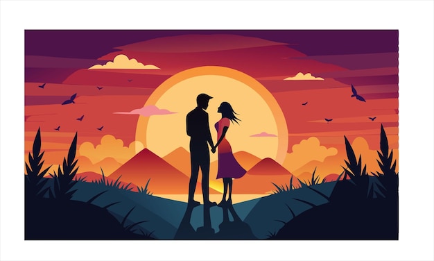 Vector couple illustration with nature