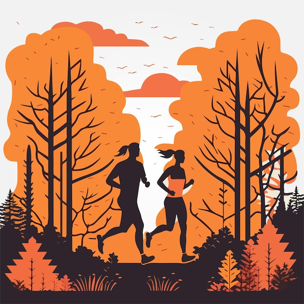 couple jogging silhouette vector illustration