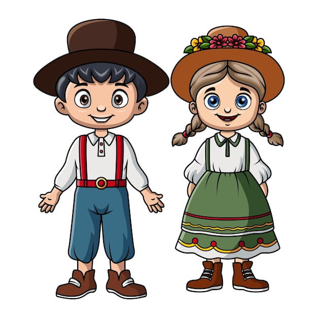 Couple kids cartoon wearing costume denmark