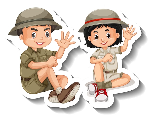 Couple kids wear safari outfit cartoon character sticker