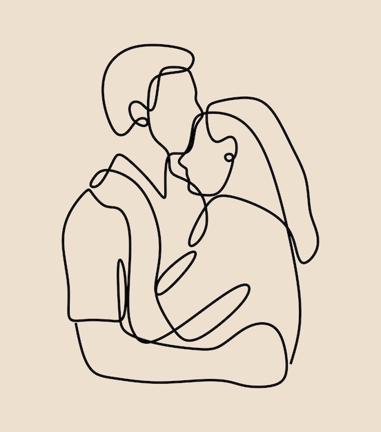 Couple kiss and hugging date oneline continuous single line art