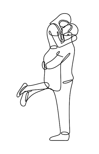 Couple kiss and hugging date oneline continuous single line art