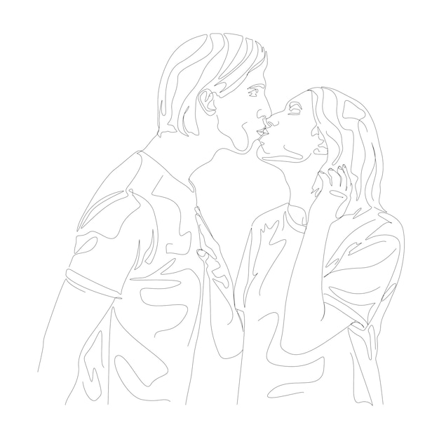 couple kissing head minimal hand drawn illustration in one line art style drawing