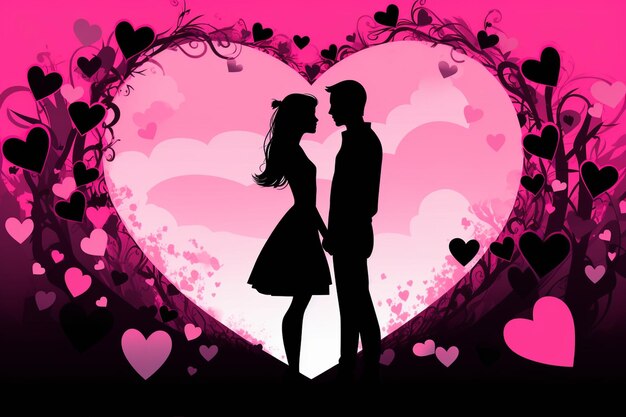 Vector couple kissing in heart shape with hearts