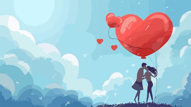 Vector a couple kissing under a heart shaped balloon