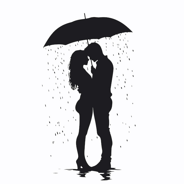 Vector a couple kissing under an umbrella silhouette