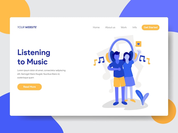 Couple Listening to Music Illustration For Web Pages