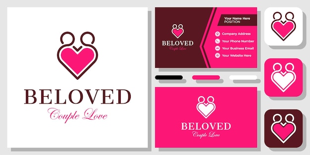 Couple Love Beloved Romantic Valentine Sweet Heart Happy Logo Design with Business Card Template