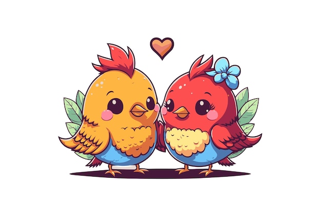 Couple Love Birds perched on a branch of a Tree valentine day theme