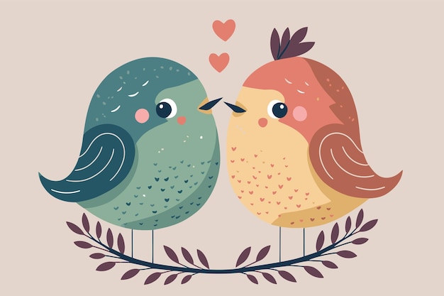 Vector couple love birds perched on a branch of a tree valentine day theme