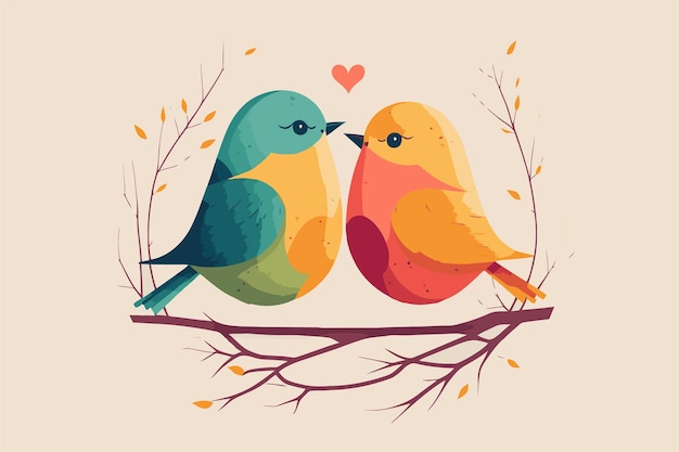 Vector couple love birds perched on a branch of a tree valentine day theme