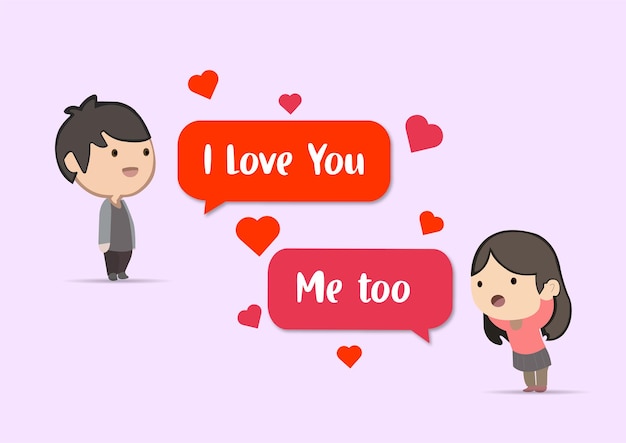 Couple love chat message with hearts design Free Vector