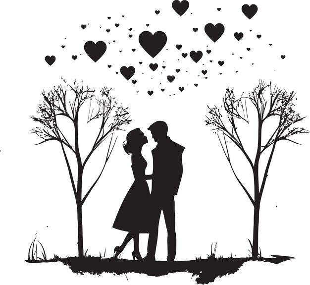 Vector a couple in love under a tree with hearts and hearts on it