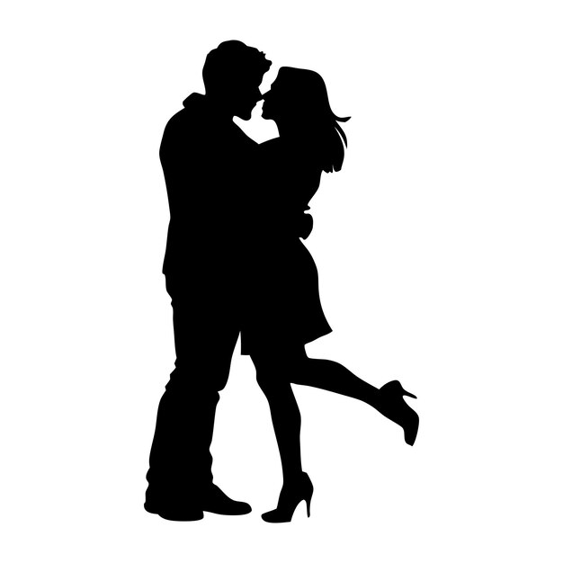 Vector couple lovers romantic moment silhouette vector illustration