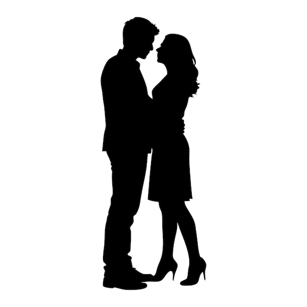 Vector couple lovers romantic moment silhouette vector illustration