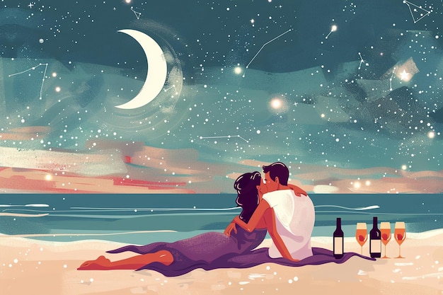 Vector couple lying on beach