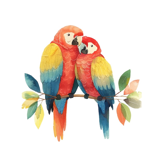 Vector couple macaw birds vector illustration in watercolor style