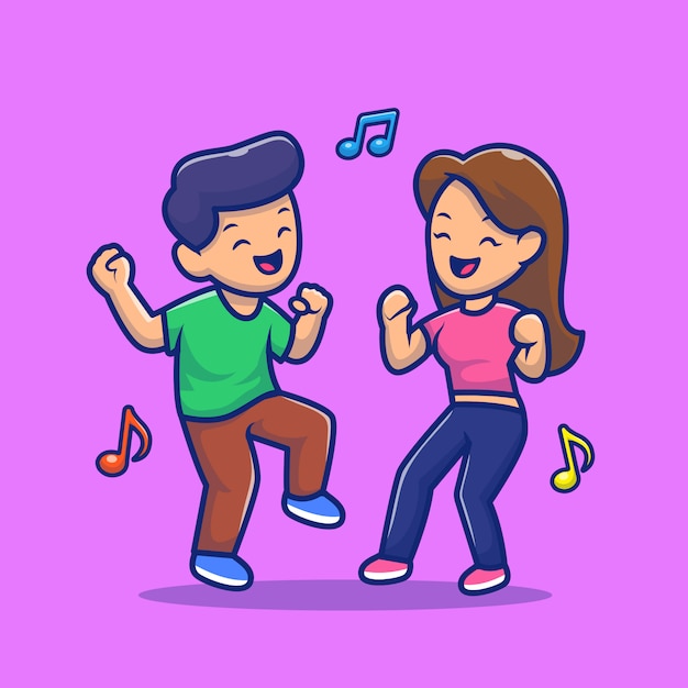 Couple Man And Woman Dancing With Music Cartoon Icon Illustration. People Music Icon Concept Isolated Premium . Flat Cartoon Style