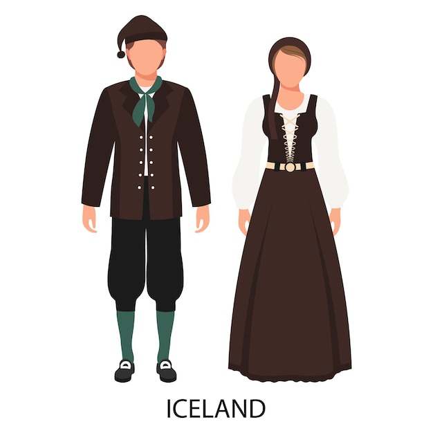 Vector a couple of a man and a woman in icelandic folk costumes culture and traditions of iceland