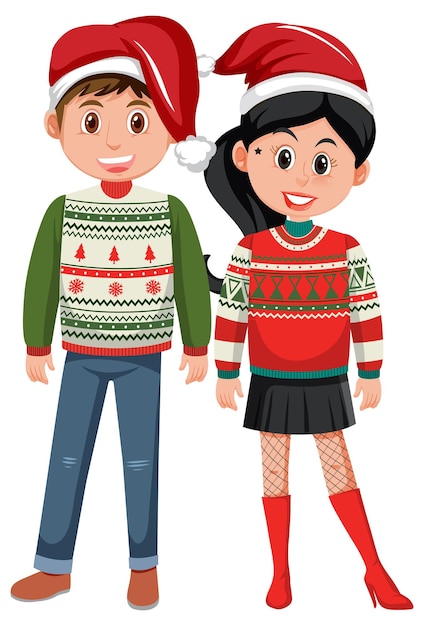 Couple man and woman wearing Christmas outfits