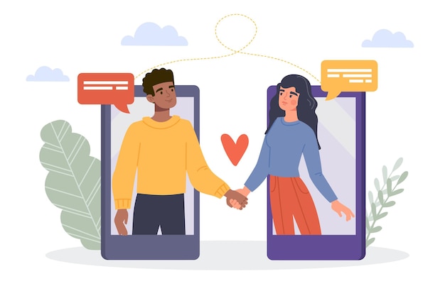 Couple meeting at social media vector concept