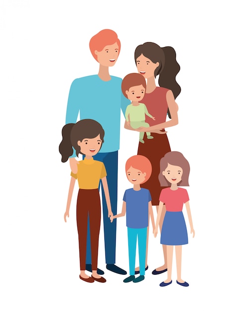 Couple of parents with children avatar character