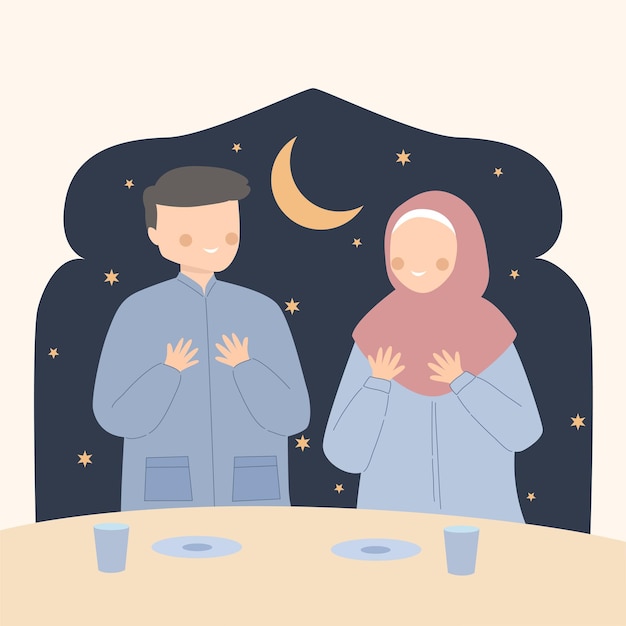 Couple pray for iftar