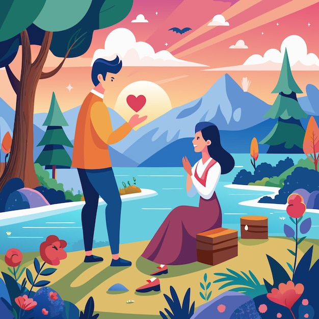 Vector couple propose together night landscape scenery stock image