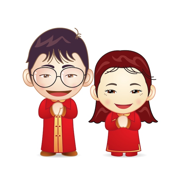 Couple in red Chinese wedding dress