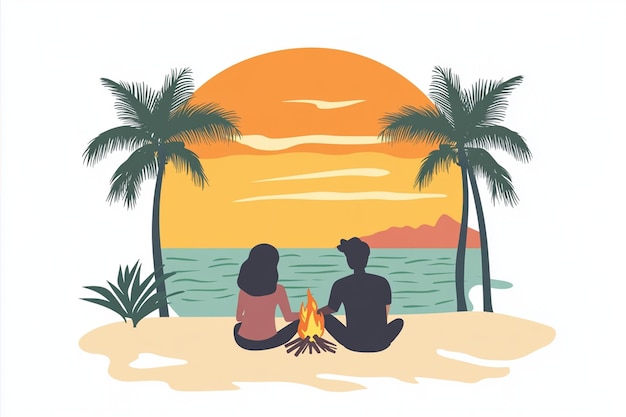 Vector couple relaxing on beach