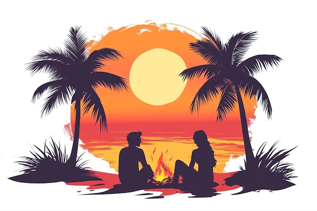 Vector couple relaxing on beach