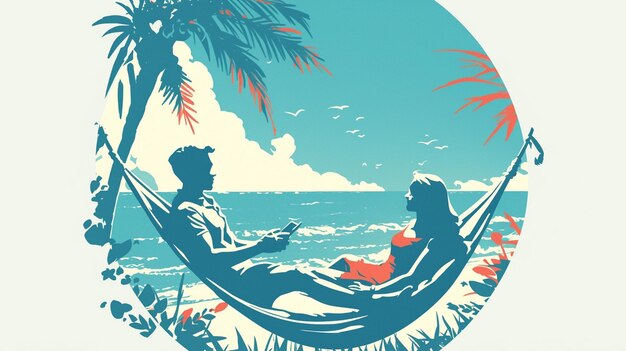 Vector couple relaxing at a beachfront resort