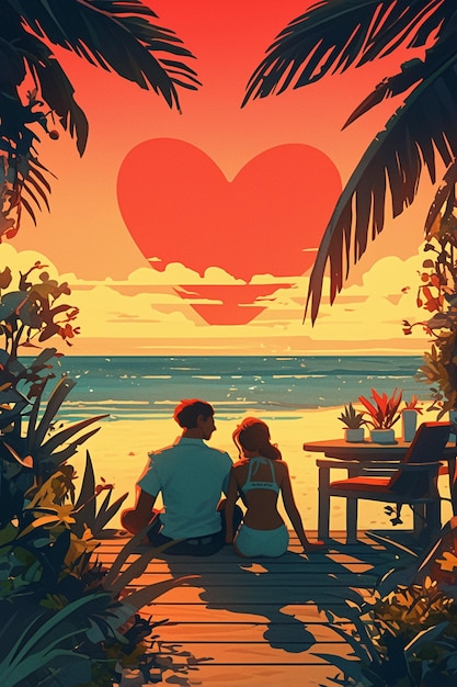 Vector couple relaxing in a secluded beach cove