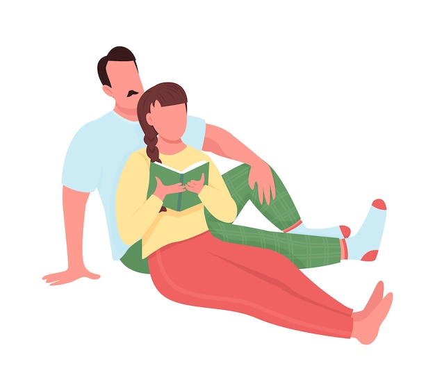 Couple rest at home semi flat color vector characters. Cuddling figures. Full body people on white. Lifestyle isolated modern cartoon style illustration for graphic design and animation