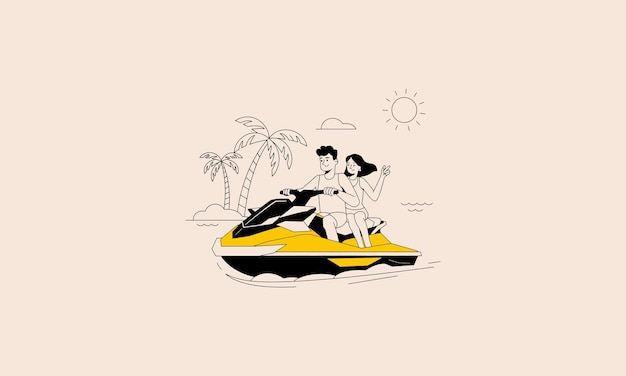 Vector couple riding a jet ski on the water enjoying the sun