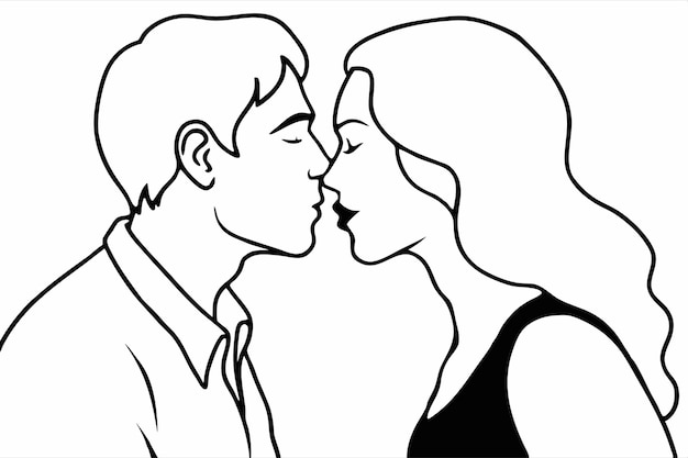 Vector couple romantic kissing vector silhouette vector illustration line art