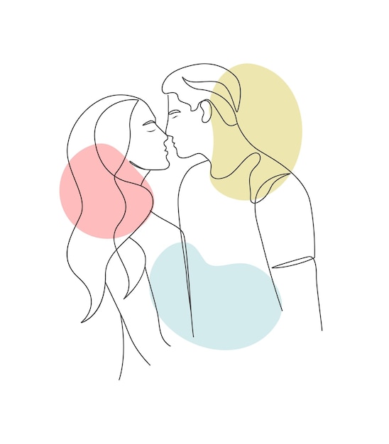 Couple romantic love mood kissing romance line art