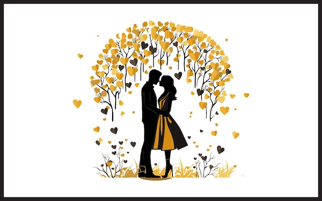 Vector a couple silhouette under a tree full of romantic wedding background vector illustration valentines