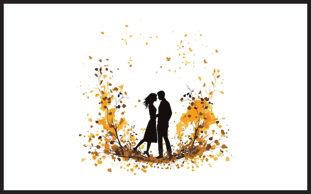 Vector a couple silhouette under a tree full of romantic wedding background vector illustration valentines