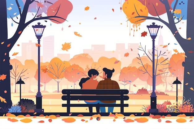 Couple Sitting on Bench in City Park