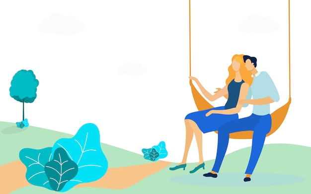 Couple Sitting in Hammock Flat Vector Illustration