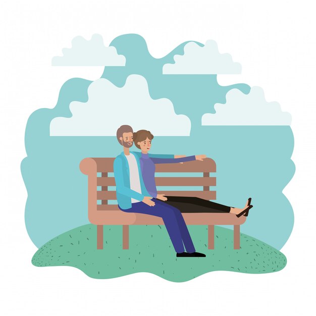 couple sitting in park chair avatar character